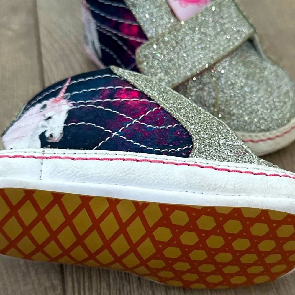 Vans Infant Baby Girl Unicorn Silver Glitter SK8-Hi Crib Sneakers Shoes Size 3